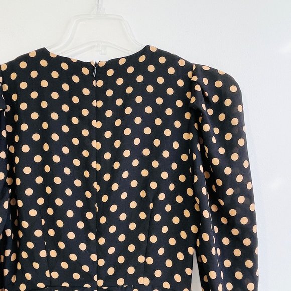 Mink Pink Mini Dress Small Ayat Ruched Polka Dot Ruched Ruffle Hem Long Sleeve - Picture 10 of 15